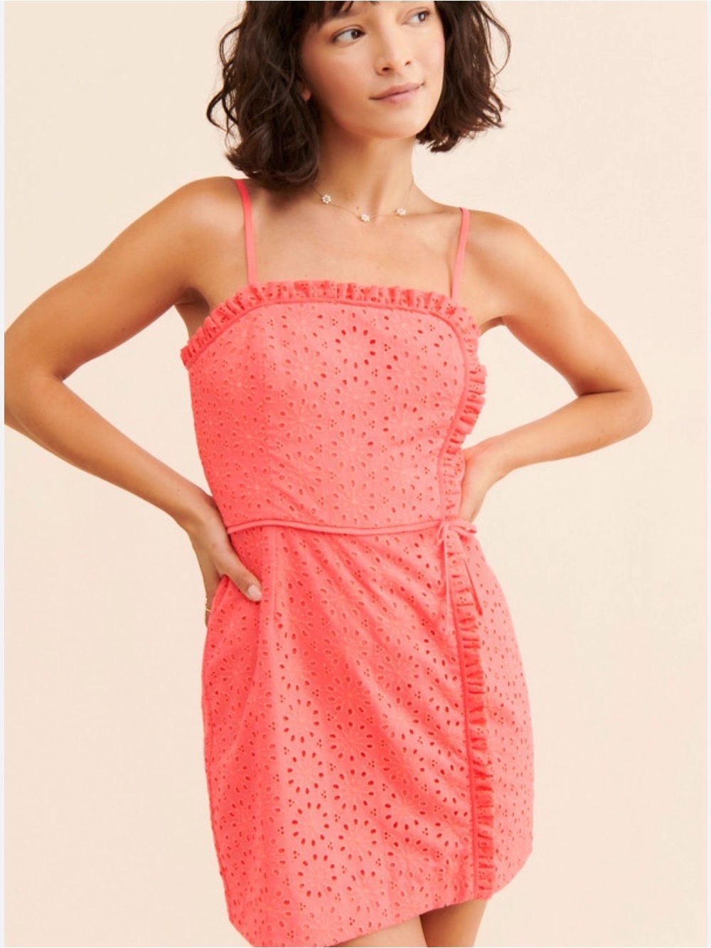 Lilly Pulitzer Coral Eyelet Ruffle Romper